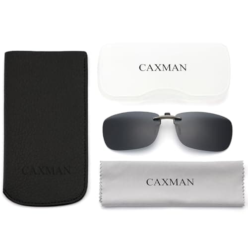 CAXMAN Polarized Clip On Sunglasses Over Prescription Glasses Men Women Compact Fit Non-Flip Up