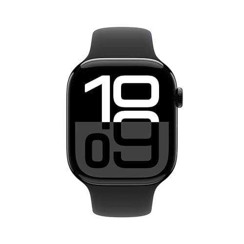 Apple Watch Series 10 [GPS 46mm case] Smartwatch with Jet Black Aluminum Case with Black Sport Band - M/L. Fitness Tracker, ECG App, Always-On Retina Display, Water Resistant