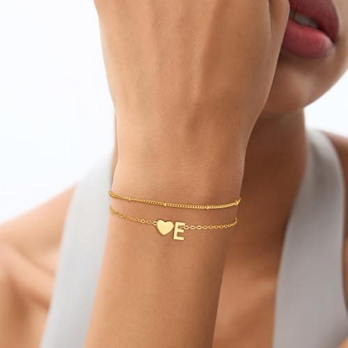 14K Gold Plated Heart Initial Bracelet Teen Girl Gifts Trendy Stuff Dainty Gold Bracelets for Women Girls Jewelry Gifts Gold Initial Bracelets for Women Teen Girl Gifts Trendy Stuff B0FHKTMNHG