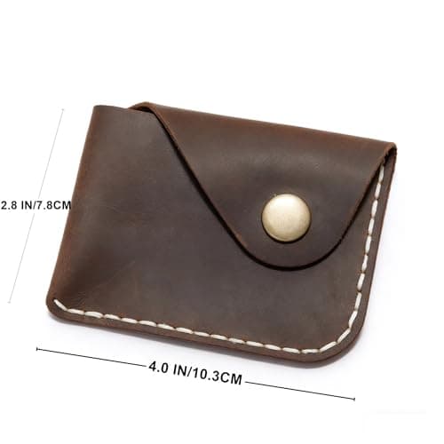 Handmade Handmade Genuine Leather Card Holder with Snap Closure - Ultra Slim Minimalist Wallet, Hand-Stitched Compact Front Pocket Card Case for Men & Women (Dark Coffee)