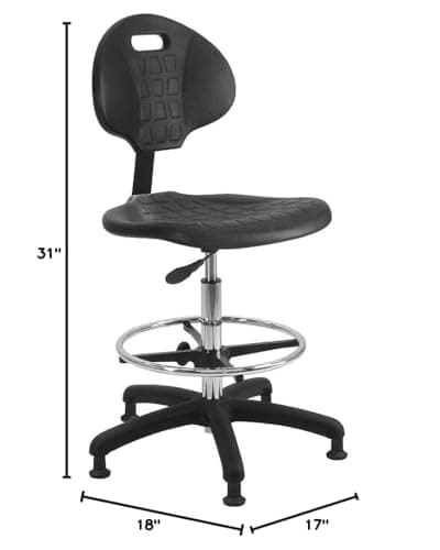 BenchPro Deluxe Chrome & Firm Polyurethane Foam Chair with 18” Adjustable Footring, Glides and Heavy Nylon Base, 21"-31" Height Adjustment, 450 lbs Capacity