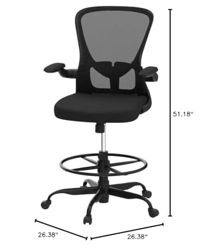 Drafting Chair, Tall Office Chair with Flip-up Armrests Executive Ergonomic Computer Standing Desk Chair, Office Drafting Chair with Lumbar Support and Adjustable Footrest Ring