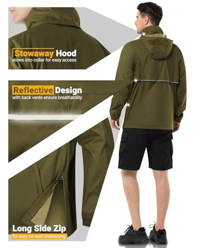 Outdoor Ventures Men's Rain Jacket Waterproof Lightweight Packable Rain Pullover for Hiking Golf Running