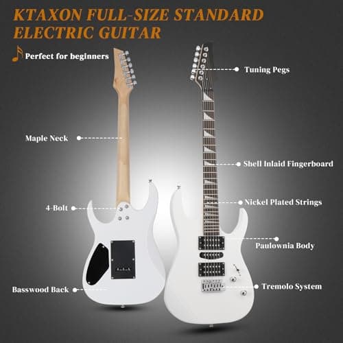 Ktaxon 39" Electric Guitar with 20Watt Amp, Full Size 170 Model Starter Guitar Kit for Beginners & Professionals W/Bag, Shoulder Strap, Wrench Tool, Plectrum - White