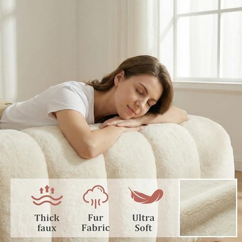 Oversized Bean Bag Sofa for Adults, Comfy Faux Fur Floor Lounger Loveseat Couch with Shredded Foam Filling, Large Bean Bag Sofa Plush Bean Bag Couch for Living Room, Bedroom, Apartment, Beige
