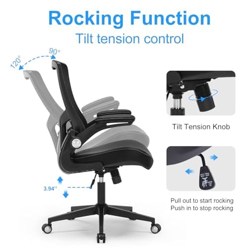 Office Chair Ergonomic Desk Chair 350lbs Comfy Mesh Computer Chair with Adjustable Lumbar Support Flip-up Armrests, Executive Rolling Swivel Comfy Task Chair for Home Office