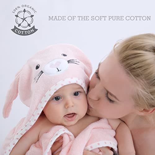 Baby Hooded Towel with Unique Animal Design Ultra Soft Thick Cotton Bath Towel for Newborn (Bunny)