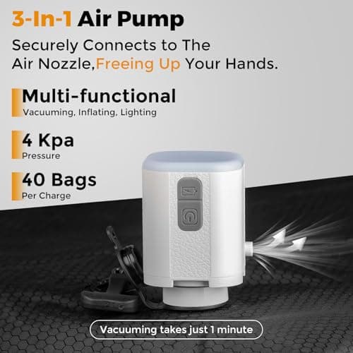 HONKID Vacuum Bags for Travel with Wireless Pump (2PC) - IP67 Waterproof Reusable Vacuum Compression Travel Bags for Luggage, Suitcase and Backpack, Space Saver for Clothes & Travel Clothing