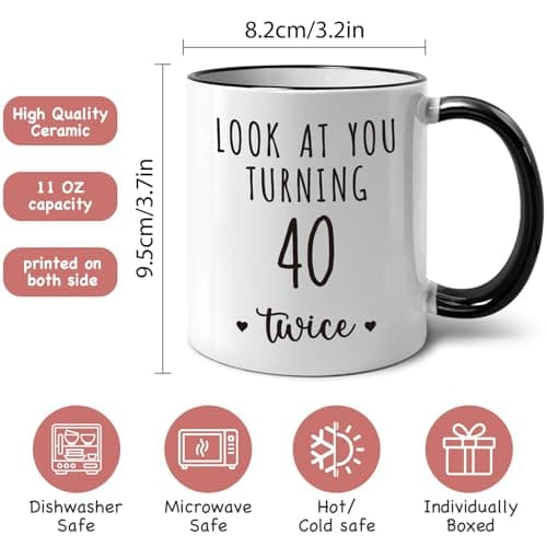Funny 80 Year Old Birthday Mug Gifts for Women Men, Look at You Turning 40 Twice, Unique Milestone birthday mugs for Mom, Dad, Grandma, Grandpa Turning 80, Novelty Joke 11oz Mugs Gift Ideas-333