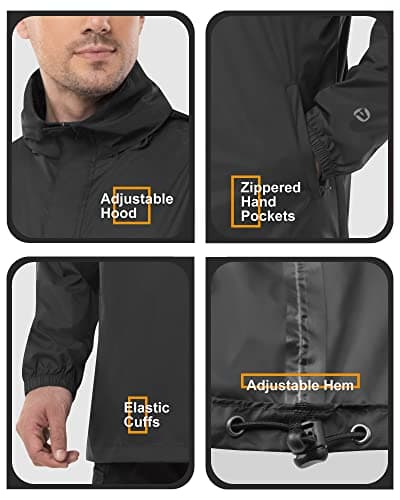 Outdoor Ventures Men's Rain Jacket Waterproof Lightweight Packable Rain Pullover for Hiking Golf Running