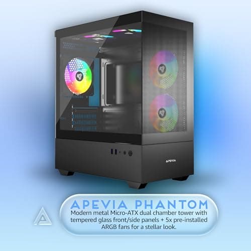 Apevia Phantom-MESH-BK Phantom Micro-ATX Dual-Chamber Mesh Gaming PC Case w/ 5X 120mm ARGB Fans, 366 RGB Modes, Mesh Airflow Performance Front Panel, 240mm Radiator Support, 2X USB3.0, HD Audio, Black