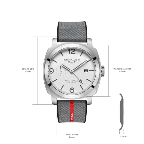 SEAKOSS GMT Watches for Men Automatic 45MM Date 10ATM Waterproof Seagull ST2557 Movement Luminous Stainless Steel Sapphire Glass Mechanical Wristwatches S8441