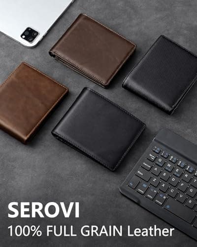 Serovi Genuine Leather Wallet for Men Bifold RFID Blocking Wallets with 12 Card Slots, 2ID Window & 2 Cash Pocket - Includes Gift Box (Coffee Brown)