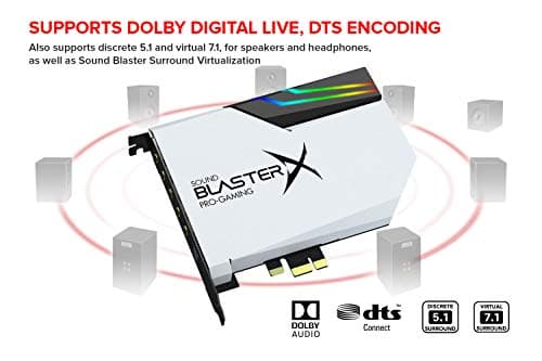 Creative Sound BlasterX AE-5 Plus Pure Edition SABRE32 Ultra-Class 32-bit/384kHz PCI-e Gaming Sound Card and DAC with Dolby Digital and DTS, Xamp Discrete Headphone Bi-amp, 122dB SNR, RGB LED Strips