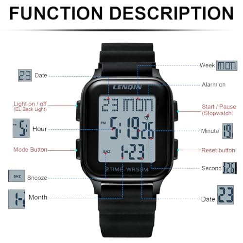 LN LENQIN Mens Digital Watch Ultra Thin Minimalist Sports Waterproof Digital Watches Men Outdoor Wrist Watch for Men with LED Backlight Timer Alarm Date