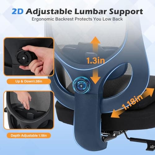 BOSMILLER Big and Tall Office Chair with Wide Thick Seat Cushion for Heavy People,700lbs Ergonomic Mesh Desk Chair with Adjustable Lumbar Support and Armrests for Adults Sitting All Day