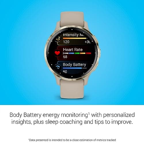 Garmin Venu 3S Soft Gold Stainless Steel Bezel 1.2-Inch AMOLED Touchscreen Display Smart Watch with 41mm French Gray Case and Silicone Band