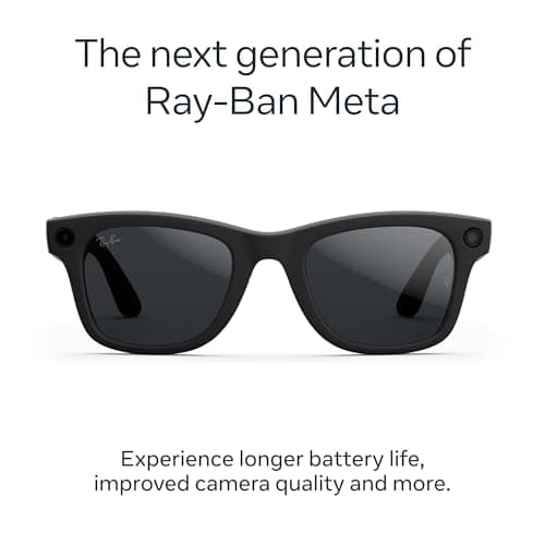 Ray-Ban Meta (Gen 2), Wayfarer, Matte Black | Smart AI Glasses for Men, Women — 2x Battery Life — 3K Ultra HD Resolution — 12 MP Ultra-Wide Camera, Audio, Video — Transitions® Grey Lenses