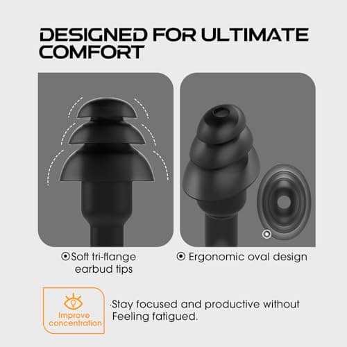 MIPEACE Work Earbuds Headphones, Ear Plug Headphones for Work-Noise isolating Earbuds Earphones for Industrial Safety Construction(Black)