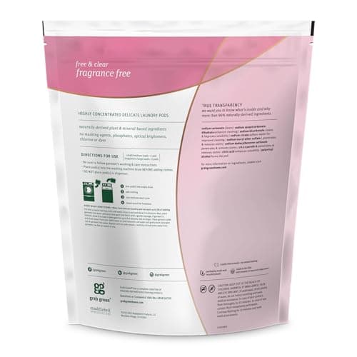 Grab Green Delicate Laundry Detergent Pods, 60 Count, Fragrance Free, Plant and Mineral Based, Superior Cleaning Power, Stain Remover, Brightens Clothes