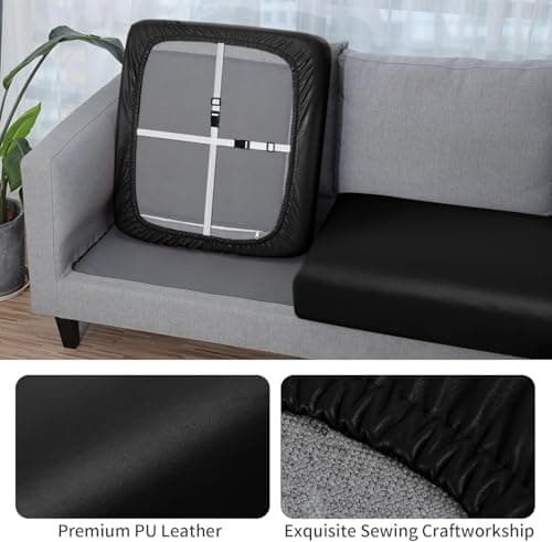 YISUN PU Leather Couch Cushion Cover, Waterproof Stretch Sofa Cushion Slipcovers, Faux Leather RV Chair Seat Covers, Loveseat Cushion Cover Replacement Chair/Furniture Protector, 2Pcs(Black)