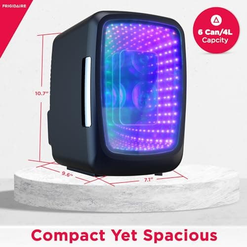 Personal Fridge Cooler, LED Light Door, Perfect for Gaming, Home, Office, or Car, Includes AC and 12V Car Charger Frigidaire, Mini Fridge Cooler, Holds Up to 6 Cans, B0BGYK6SVQ