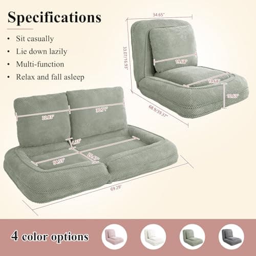 Human Dog Bed, Lazy Sofa Couch, Plush Floor Gaming Chair,5 Adjustable Position, sit, Sleep, fold, Suit to Put in Bedroom, Living Room,Space Saving Design (Green)