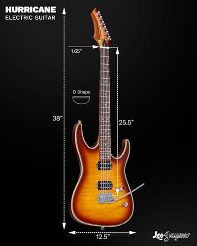 Leo Jaymz Hurricane Series Electric Guitar,Double Cut Arched Top Mahogany Body,Reverse Headstock,Roasted Maple Neck,Rosewood Fretboard,Alnico V Pickups,Locking Tuners,Tremolo Bridge (Sunburst)