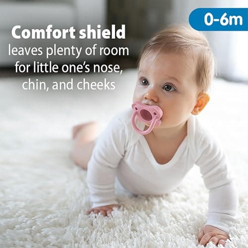 Dr. Brown's Happy Paci 100% Silicone Baby Pacifier, Contoured One-Piece Design, Light Pink/Pink/White, 0-6m, BPA-Free, 3-Pack