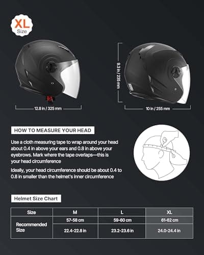 VEVOR Motorcycle Helmet, 3/4 Open Face, Adult Motocross Dirt Bike Helmet with Clear Visor, Comfortable Motorbike Racing Street with Detachable Liner for Men & Women, DOT Approved