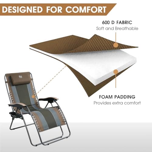 Timber Ridge Oversized Zero Gravity Chair, Padded Reclining Lounge Chair with Adjustable Headrest & Cup Holder, Heavy Duty Support 350 lbs, Foldable for Camping, Lawn, Outdoor & Indoor