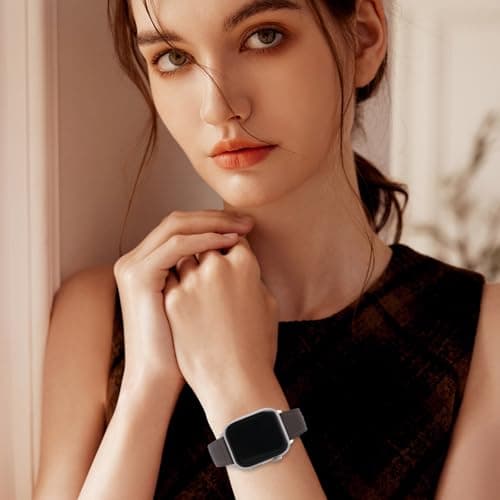 Thin Soft Goatskin Women Leather Bands Compatible With Apple Watch Band 49mm 46mm 45mm 44mm 42mm 41mm 40mm 38mm, Premium Lightweight Slim Leather Straps for iWatch Ultra SE 11 10 9 8 7 6 5 4 3 2 1