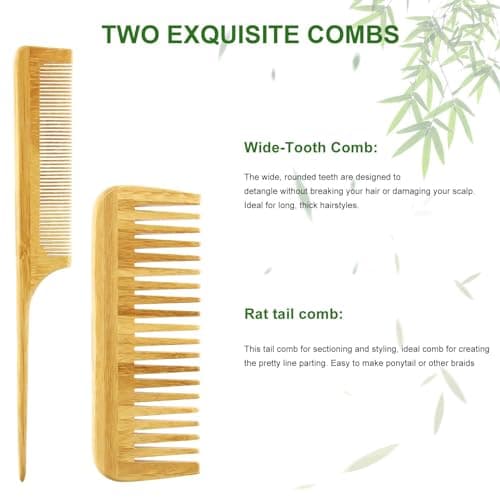 MRD Hair Brush Set, Natural Bamboo Comb Paddle Detangling Hairbrush, Wide-tooth and tail comb No Bristle, suit for Women Men and Kids Thick/Thin/Curly/Dry Hair Gift kit