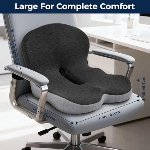 Seat Cushion, Office Chair Cushions for Tailbone Relief, Seat Cushions for Office Chair with L-Shaped Ergonomic Design & Adjustable Strap, Memory Foam Chair Cushion for Long Sitting Worker(Black Gray)