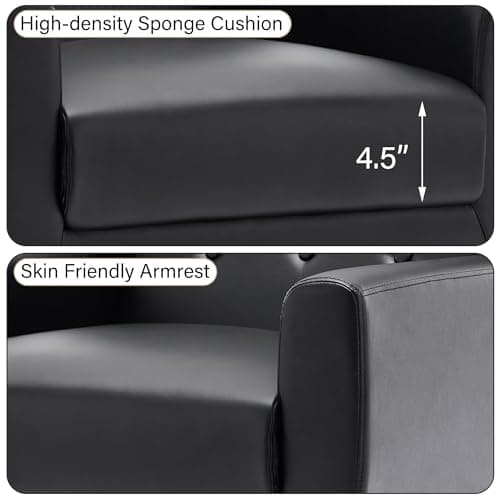 Accent Chair, Mid-Century Modern PU Leather Chairs with Arms for Living Room, Comfy Upholstered Club Single Sofa Armchair for Bedroom Waiting Room with Solid Wood Frame(Leather Black, Set of 2)