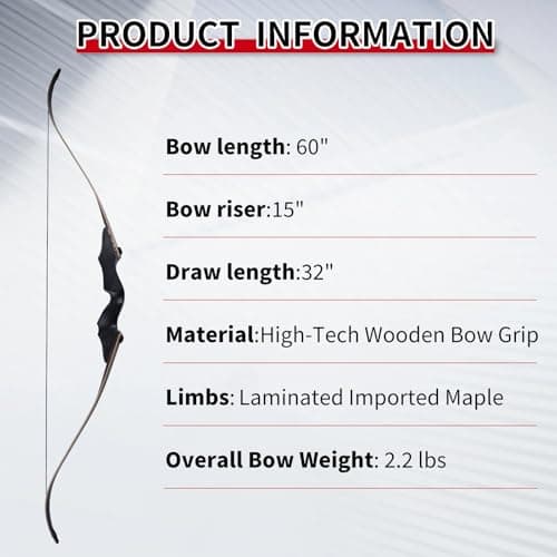 Black Hunter Recurve Bow 60" Right-Handed Bow Ergonomically Designed for Comfortable Grip Suitable for Beginners and Longbow Enthusiasts to Train Or Hunt