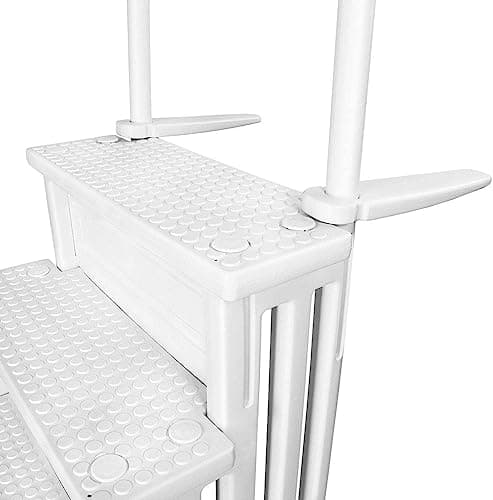 XtremepowerUS 4-Step Above Ground Swimming Pool Ladder Step to Deck Mounted Step Ladder W/Double Handle Rail Slip Prevent 48" to 54" inch, White