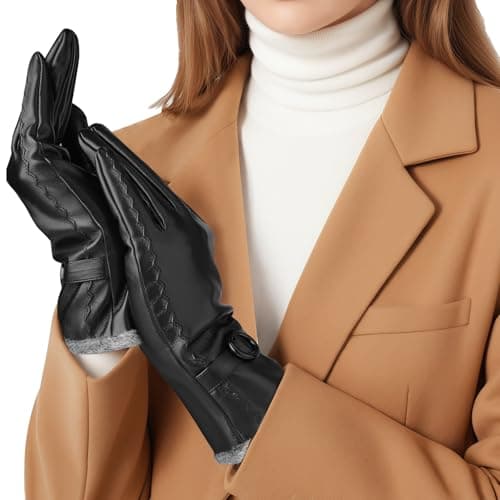 Trifabricy Leather Gloves for Women - Womens Leather Winter Gloves, Warm Lined Touchscreen Winter Glove for Cold Weather