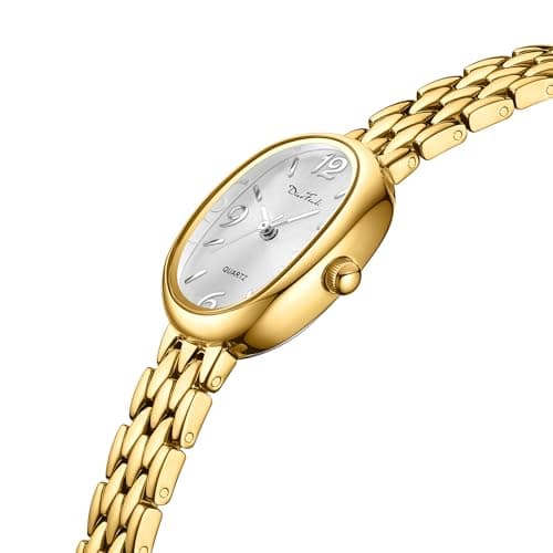 Diaofendi Petite Vintage Oval Gold Women’s Watch, Waterproof Elegant Watch with Japanese Quartz Movement, Adjustable Strap with Tool