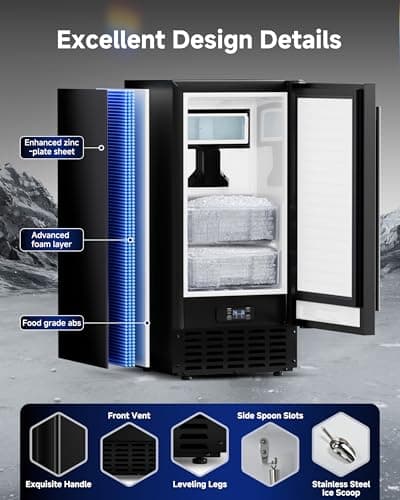 Under Counter Nugget Ice Maker, 70 lbs/Day Nugget Ice Machine, Built-in or Freestanding Ice Maker with 2-Drawer Ice Baskets, Auto-Cleaning & 24H Timer for Home and Bar Use