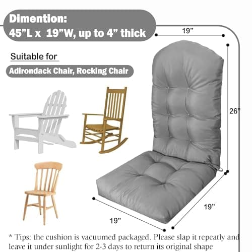 Adirondack Chair Cushion, Thick Indoor/Outdoor Rocking Chair Cushion with High Elasticity PP Cotton Water-Resistant Patio Furniture Cushions High Back Seat Pads for Porch Yard Lawn Chairs 44x19x4