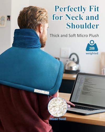 Heating Pad for Neck and Shoulder, Birthday Gifts for Men Dad Husband, Electric Weighted Heat Pad for Back Pain Relief, Anniversary Christmas Gifts for Women Mom, Blue