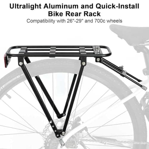 Bike Rear Rack Aluminum: Fits Most 26-29" No Disc Brake & Some Disc Brake Bikes (See The Image Gallery to Check Compatibility), 60lbs Capacity Bike Cargo Rack, Assembly