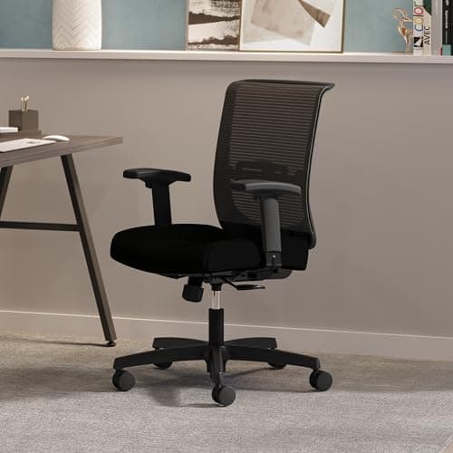 HON Convergence Ergonomic Office Chair with Mesh Back, Adjustable Arms, Lumbar Support, Synchro‑Tilt Desk Chair with Wheels for Home Office or Computer Use, Black Frame, Black