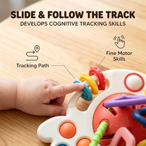 Silicone Teething and Car activities, Baby Shower Gifts for Infant 6-12 Months, 1 Year Old Boy and Girl Montessori Pull String Sensory Toy for Toddlers B0GZ3TLLZM