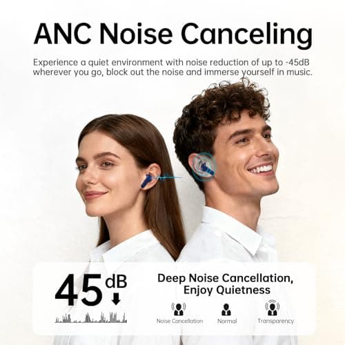 xinwld Adaptive Hybrid Active Noise Canceling 2026 Wireless Earbuds, 6 Mics ENC Clear Call Ear Buds, Hi-Res Audio Deep Bass Bluetooth 5.4 Headphones, 40H Playtime, Wireless Charging, LED, USB-C, Blue