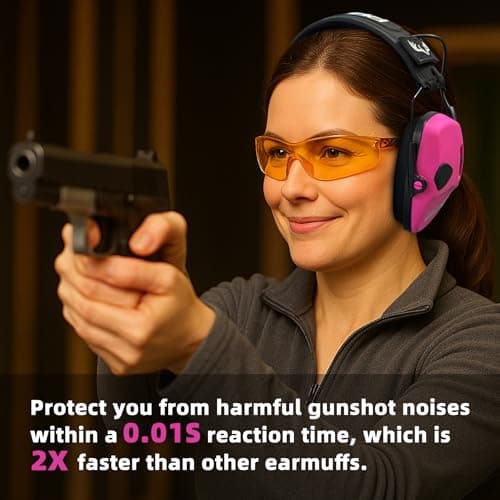 PROHEAR Electronic Ear Protection for Shooting with 4X Sound Amplification, Gun Range Hearing Protection Muffs, NRR 23dB Noise Reduction Headphones for Hunting, Pink