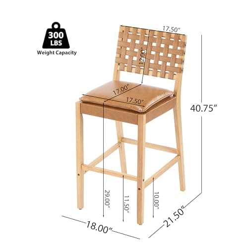 Merax Rattan Counter Height Bar Stools with PU Cushion Set of 4, 29" Seat Height Counter Chairs with Solid Wood Frame & Rattan Backrest, Boho Style Barstools for Kitchen Island, Brown