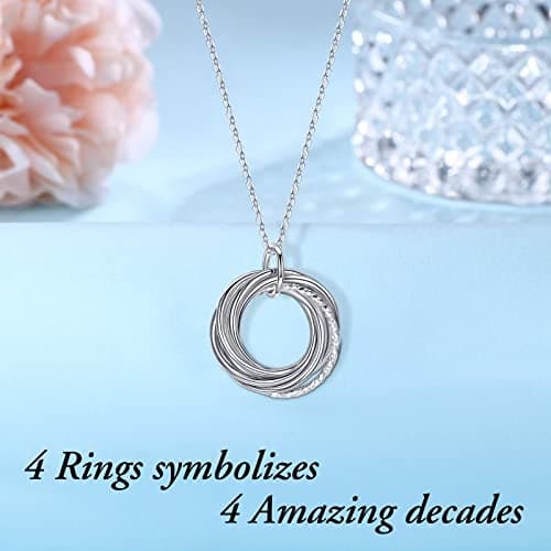 IEFLIFE Birthday Gifts for Women, Sterling Silver Necklaces, 40th 50th 60th 70th 80th 90th Birthday Necklace, 40 50 60 70 80 90 Years Old Birthday Gifts, 4 5 6 7 8 9 Decade Birthday Jewelry for Women