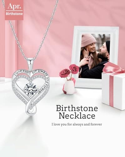 Jewelry for Women Wife Infinity Heart Birthstone I Love You Necklace S925 Anniversary Women Necklaces for Her Wife Birthday Gift Ideas, Birthday Present for Girlfriend Mom Daughter Sterling Silver B09XCK5XP1